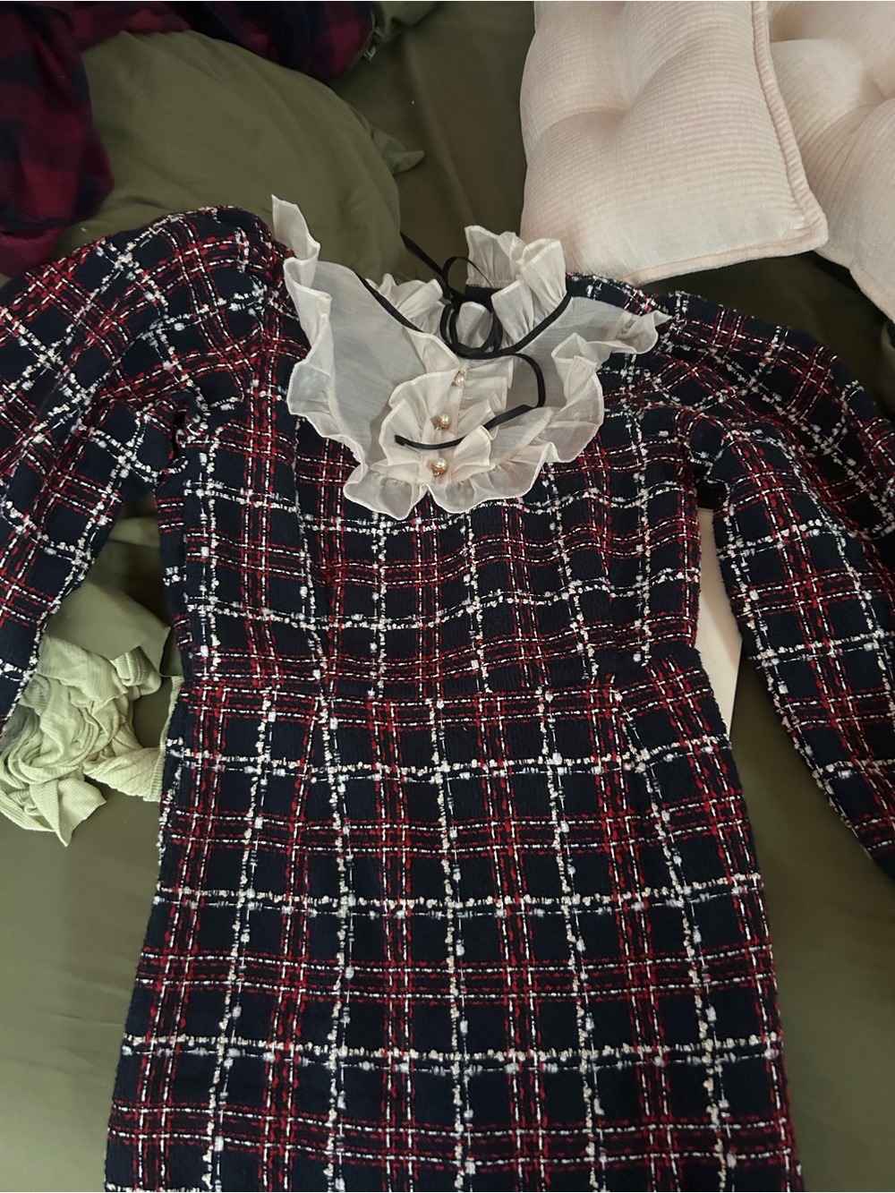 Sister Jane Sz M Peggy Tweed Preppy Ruffle Mini Dress